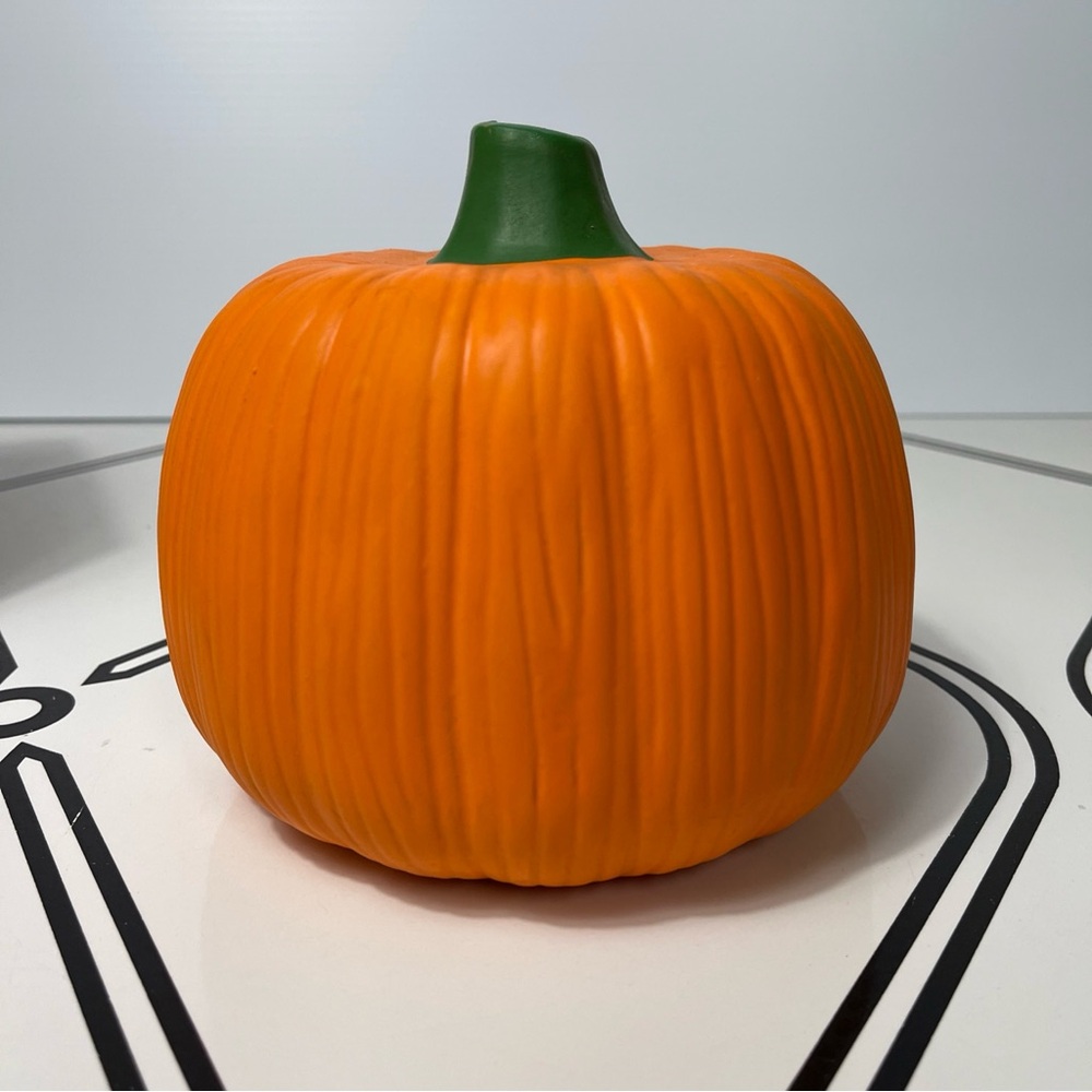 Vintage Pumpkin Time 6" Ceramic Jack O Lantern Candle Holder Orange Green Box - Picture 4 of 10
